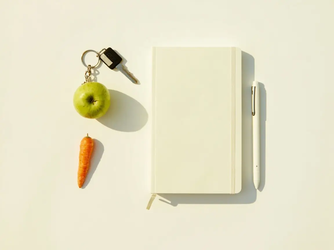 Chave de carro e frutas representando a nutricionista com mobilidade própria para atendimento