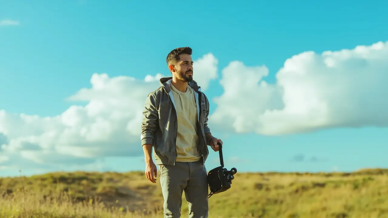 Fotógrafo aéreo brasileiro ao lado do drone profissional adquirido com consórcio de equipamento